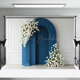 Lofaris White Wall Blue Arch Floral Wedding Photo Backdrop